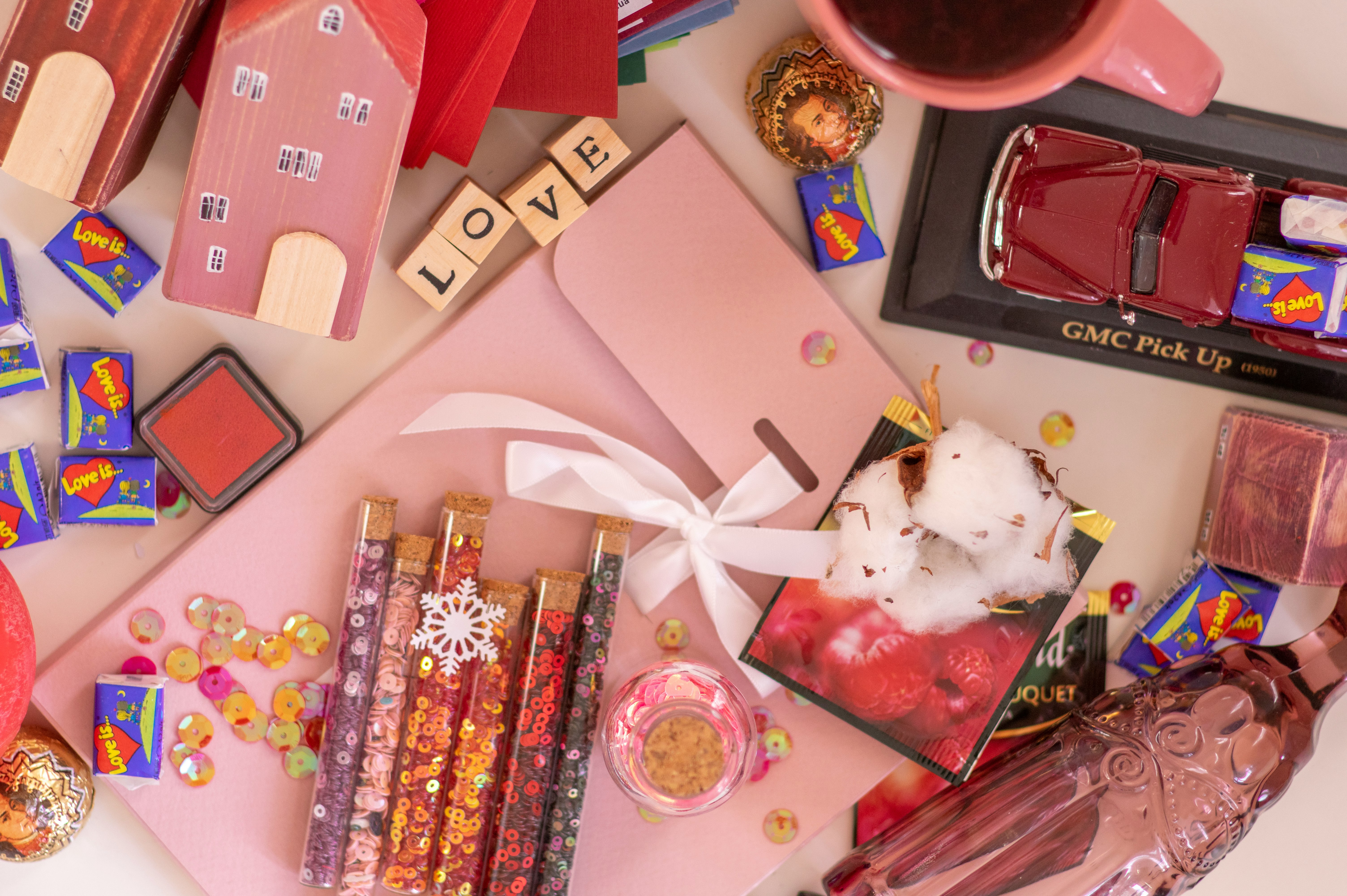 white and red gift boxes